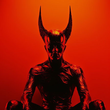the demon humanoid, a mesmerizing fusion of modernism and minimalism, stands tall with its sleek, futuristic design, exuding an otherworldly aura, as if plucked from a dystopian sci-fi novel, its humanoid features blending seamlessly with cutting-edge technology, evoking a sense of mystery and intrigue. ai generatedの素材