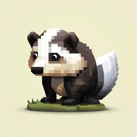 the badger character, crafted in vibrant pixel art style, stands out in the blocky world of minecraft, its adorable facial expression and endearing posture making it an irresistible addition to any digital landscape, perfect for fans of cute and quirky game designs. ai generatedの素材
