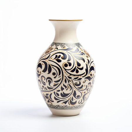 the elegant vase stands alone on a pristine white background, showcasing its delicate curves and intricate design, perfect for adding a touch of sophistication to any home decor, interior design, or still life photography composition. ai generatedの素材