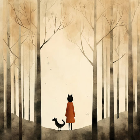 the girl, illustrated in jon klassen's signature style, sits alone in a dimly lit room surrounded by dark shadows, her bright yellow dress and curious gaze standing out against the eerie atmosphere, evoking a sense of mystery and intrigue in this hauntingly beautiful digital artwork. ai generatedの素材