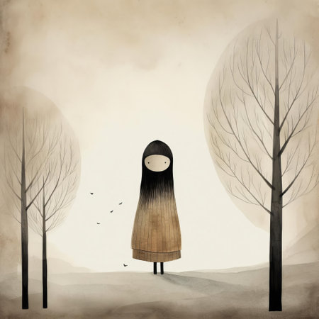 the weeping woman, a hauntingly beautiful illustration by jon klassen, depicts a sorrowful female figure with a subtle, enigmatic smile, surrounded by a dark, mysterious atmosphere, evoking feelings of melancholy and introspection, perfect for fans of gothic art and mysterious characters. ai generatedの素材