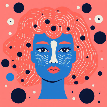 the woman in this vibrant illustration embodies the eclectic spirit of risograph design, blending bold colors and abstract patterns to create a mesmerizing visual experience, perfect for fans of indie art and alternative fashion, with a dash of feminine charm and quirky personality. ai generatedの素材