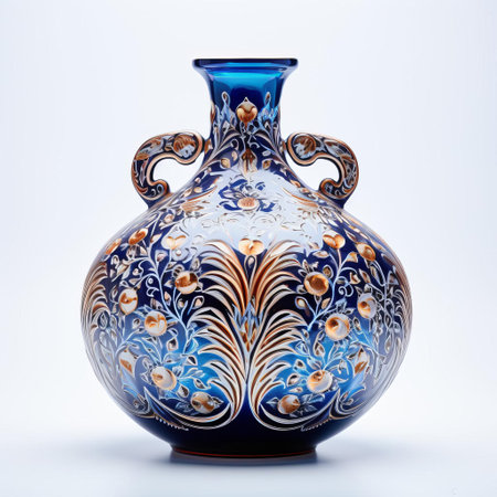 the iranian art pottery, adorned with intricate patterns and vibrant colors, sits elegantly on a white isolated background, showcasing the country's rich cultural heritage and ancient craftsmanship in ceramics, pottery, and decorative arts, perfect for home decor inspiration. ai generatedの素材