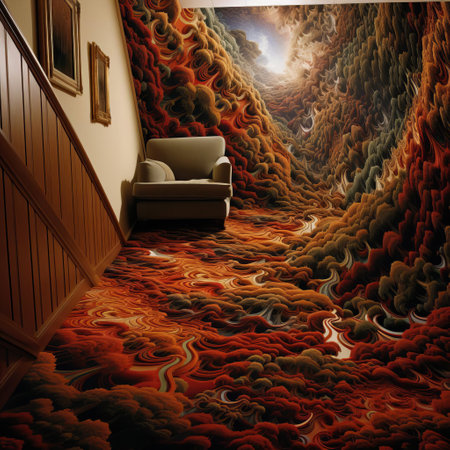 the carpet wallpaper features a stunning floral pattern in soft, calming hues, evoking the warmth and coziness of a plush rug, perfect for adding texture and depth to any room's decor, creating a unique and inviting atmosphere, ideal for living rooms, bedrooms, and home offices. ai generatedの素材