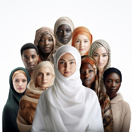 "diverse people from different cultural backgrounds, including african, asian, and latin american individuals, gather together in harmony, celebrating their unique heritage and traditions, promoting unity and inclusivity in a bright and clean white background, symbolizing equality and mutual respect.", ai generatedの素材