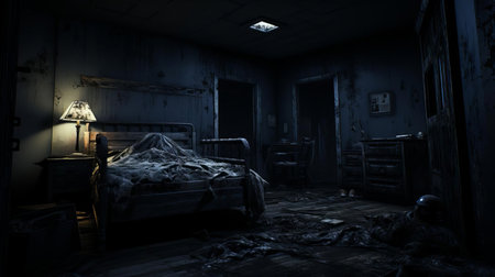 the creepy bedroom setting is the perfect backdrop for a terrifying horror game experience, where the eerie atmosphere and dim lighting amplify the sense of fear and anxiety, making every jump scare and eerie sound effect even more intense and thrilling. ai generatedの素材