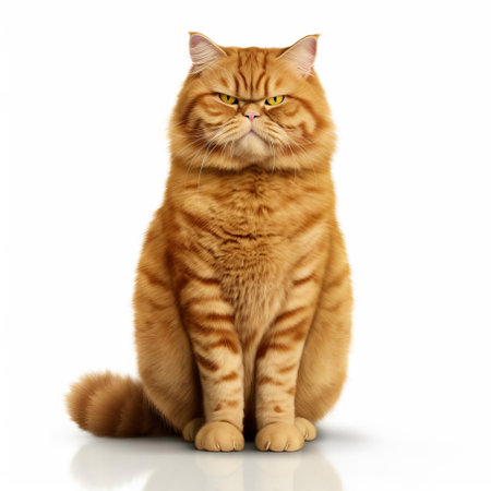 garfield, the lazy orange tabby cat, stands proudly on a pristine white isolated background, showcasing his iconic full body pose, complete with bright yellow eyes, fluffy fur, and a mischievous grin, perfect for fans of the beloved cartoon character and feline enthusiasts alike. ai generatedの素材
