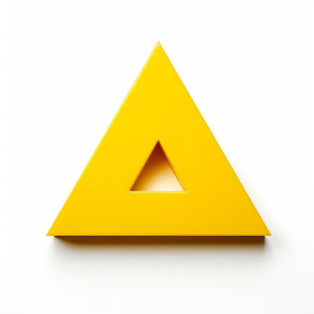 the triangle, a geometric shape with three sides and three vertices, stands out against a pristine white isolated background, its bright yellow color evoking feelings of optimism and warmth, perfect for designs requiring a pop of vibrant color and visual contrast. ai generatedの素材