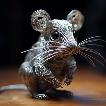 the mouse, crafted from intricately bent wire, showcases exceptional creativity and attention to detail, with its delicate features and lifelike pose, making it a unique piece of wire art, perfect for diy enthusiasts and fans of minimalist sculptures. ai generatedの素材