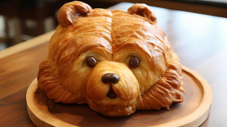 adorable bear-shaped eggs pastry sits on a decorative plate, showcasing its golden brown crust and soft, fluffy interior, perfect for a sweet breakfast or brunch treat, ideal for kids and adults alike, and making a great addition to any bakery or cafe menu. ai generatedの素材