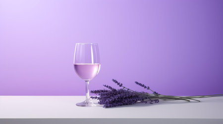 the belgian dubbel beer glass sits elegantly on a rustic wooden table, surrounded by delicate lavender petals and a few sprigs of fresh greenery, evoking a sense of serene simplicity, perfect for a relaxing evening with a rich, malty brew, and a touch of floral sophistication. ai generatedの素材