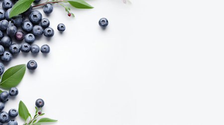the bilberry, a type of small, round, dark purple fruit, is beautifully arranged on a white chalkboard, creating a stunning flat lay view banner perfect for healthy eating and nutrition-themed designs, evoking feelings of natural goodness and wholesome living. ai generatedの素材