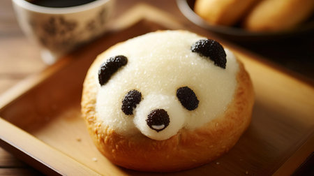 adorable panda-shaped eggs pastry sits on a delicate plate, showcasing a delightful fusion of asian-inspired dessert art and french patisserie skills, perfect for a whimsical breakfast or brunch, and sure to delight both kids and adults alike with its cute appearance and savory flavors. ai generatedの素材