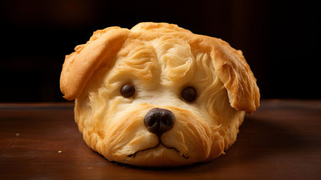 this adorable dog-shaped bagel pastry is a delightful breakfast treat, featuring a crispy crust and soft interior, perfect for dog lovers and pastry enthusiasts alike, ideal for a fun breakfast or brunch gathering with friends and family. ai generatedの素材
