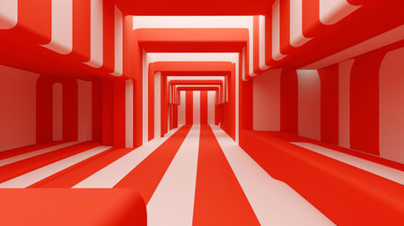 the geometric pattern features a mesmerizing display of minimal red shapes, showcasing the essence of op art's visual language, where simplicity meets optical illusions, creating a dynamic and thought-provoking visual experience that challenges the viewer's perception. ai generatedの素材