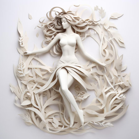 the paper figure stands out against a pristine white background, showcasing its intricate 3d design and full-body proportions, perfect for creative projects, graphic design, and artistic compositions that require a minimalist yet eye-catching visual element. ai generatedの素材