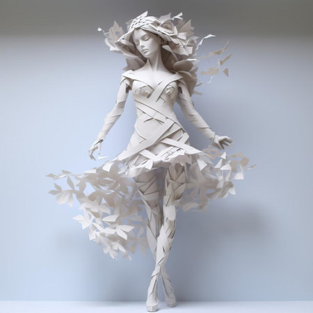 the paper figure stands out against a crisp white background, showcasing its intricate 3d design and full-body proportions, perfect for creative projects, graphic design, and artistic compositions that require a unique paper craft element or a minimalist aesthetic. ai generatedの素材