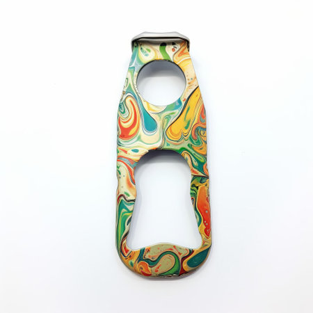 a stainless steel bottle opener lies isolated on a pristine white background, its sleek design and curved edge accentuated against the clean backdrop, perfect for beer enthusiasts and bartenders seeking a reliable tool for effortless cap removal and pouring. ai generatedの素材