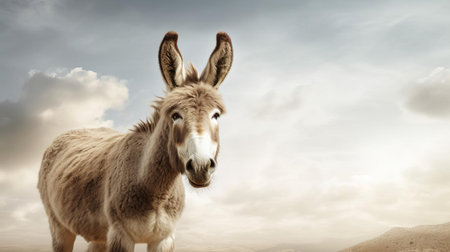 a serene donkey stands elegantly on a pristine white background, showcasing its gentle nature and rustic charm, evoking a sense of rural tranquility and simplicity, perfect for animal lovers and fans of countryside scenery. ai generatedの素材