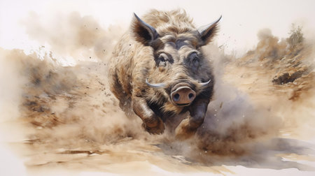 the boar, a majestic wild pig, stands proudly against a clean white background, showcasing its distinctive tusks and coarse, bristly fur, highlighting its rugged yet fascinating appearance, perfect for wildlife enthusiasts and nature lovers alike, evoking a sense of power and freedom. ai generatedの素材