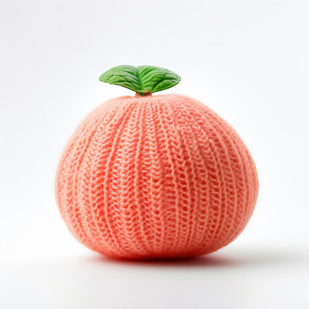 guava, a vibrant tropical fruit, is showcased in a beautiful knitted form, isolated on a crisp white background, highlighting the intricate details of the textile art, perfect for fruit lovers, craft enthusiasts, and anyone seeking unique still-life photography. ai generatedの素材