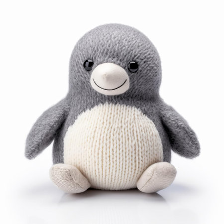 this adorable knitted penguin sits isolated on a pristine white background, showcasing its intricate stitching and soft, cuddly texture, perfect for craft enthusiasts and penguin lovers alike, ideal for use in winter-themed designs, diy projects, and handmade gift ideas. ai generatedの素材