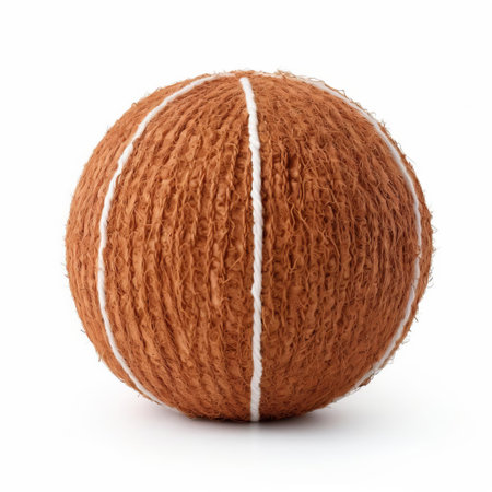 coconut, partially wrapped in a delicate knitted cover, sits isolated on a pristine white background, showcasing the unique fusion of natural and handmade elements, perfect for tropical or summer-themed designs, craft inspiration, or still-life photography projects. ai generatedの素材