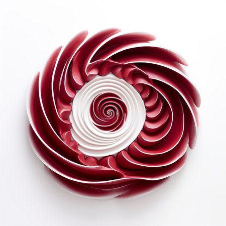 the spiral shape, rendered in a deep maroon hue, stands out vividly against a pristine white isolated background, evoking a sense of dynamic movement and visual harmony, perfect for design elements, abstract art, and creative projects requiring a pop of color and geometric flair. ai generatedの素材