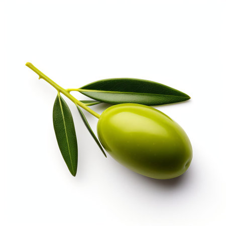 the olive, a staple ingredient in mediterranean cuisine, is showcased in a striking parallelogram shape on a pristine white isolated background, highlighting its vibrant green color and velvety texture, perfect for adding a touch of sophistication to any culinary composition or still-life photography. ai generatedの素材