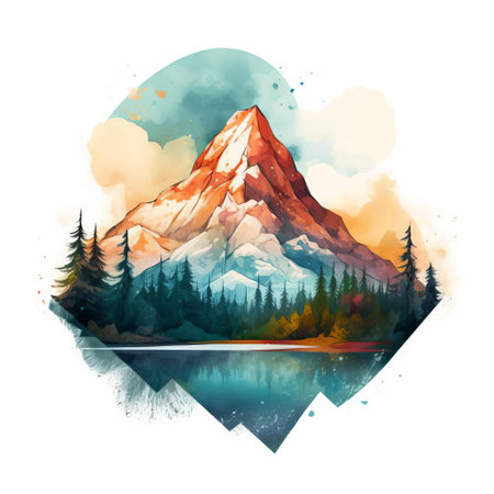 reynolds mountain stands majestically in this stunning watercolor design, showcasing its rugged peaks and serene surroundings, capturing the essence of the great outdoors and the beauty of nature's wonders, perfect for outdoor enthusiasts and art lovers alike, evoking feelings of adventure and tranquility. ai generatedの素材