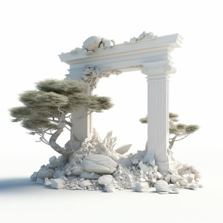 thassos marble, a luxurious greek stone, shines brightly in a stunning 3d representation, showcasing its distinctive white and grey veining patterns, against a crisp white isolated background, perfect for architectural visualizations, interior design, and decorative elements. ai generatedの素材