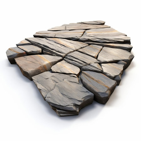 flagstone, a type of natural stone, is beautifully showcased on a pristine white isolated background, highlighting its unique texture and earthy tones, perfect for outdoor landscaping, patio designs, and garden decor inspiration, evoking a sense of rustic charm and sophistication. ai generatedの素材