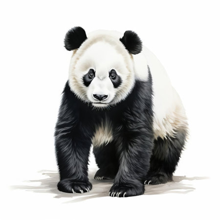 the panda bear, a majestic and rare species, is beautifully captured against a pristine white background, showcasing its distinctive black and white fur, gentle eyes, and adorable expression, highlighting the importance of conservation efforts to protect these endangered creatures in their natural habitats. ai generatedの素材