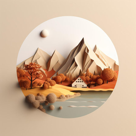 mountainous landscape stretches across the horizon, simplified to its essence in a stunning minimalist 3d rendering, showcasing the beauty of nature's forms and textures in a modern digital art style, perfect for wallpapers, backgrounds, and design inspiration. ai generatedの素材