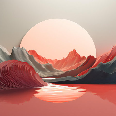 mountainous landscape stretches across the horizon, simplified to its essence in a stunning minimalist 3d representation, showcasing the beauty of nature's forms and textures in a modern digital art style, perfect for wallpapers and backgrounds, evoking feelings of serenity and calmness. ai generatedの素材