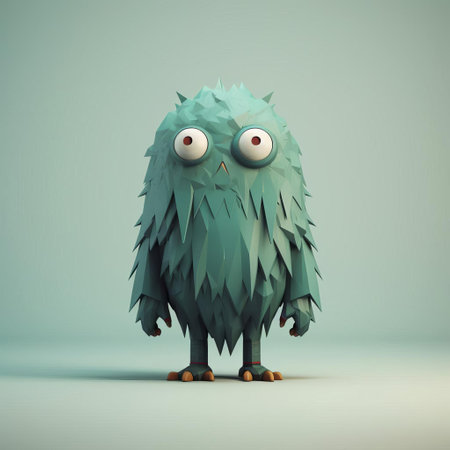 the monster, a minimalist 3d character, stands proudly in its full body form, showcasing a blend of eerie and cute features, perfect for animations, video games, and digital art projects that require a unique and quirky creature design with a touch of simplicity and charm. ai generatedの素材