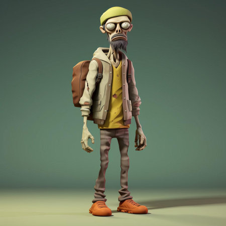 the undead minimalist 3d character, a zombie, stands upright, showcasing its full body in a simplified yet eerie design, perfect for horror-themed animations, video games, and digital art projects, blending spooky atmosphere with modern 3d modeling techniques. ai generatedの素材