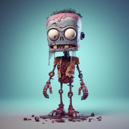 the zombie, a minimalist 3d character, stands upright with a gaunt full body, showcasing a hauntingly simple yet eerie design, perfect for horror-themed digital art, animations, and video games, evoking a sense of undead terror and post-apocalyptic fear. ai generatedの素材