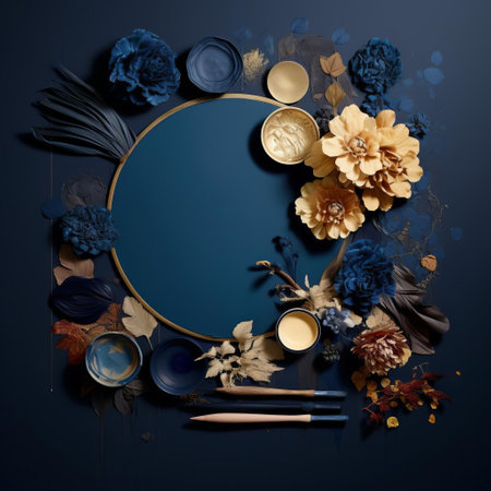 the paint palette features a stunning array of indigo hues, ranging from deep midnight blues to soft, serene pastels, perfect for creating a soothing and calming atmosphere in any room, ideal for wallpaper designs and interior decorating projects. ai generatedの素材