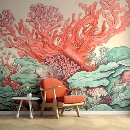 the coral wallpaper marker is a vibrant and colorful tool used to add a pop of personality to any room's decor, featuring a bright coral hue that complements tropical, coastal, and beach-inspired interior design themes, perfect for diy projects and home renovations. ai generatedの素材