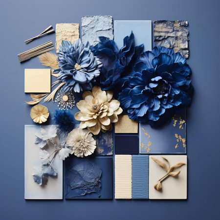 the paint palette features a stunning indigo hue, reminiscent of a clear night sky, perfectly suited for creating a dramatic and sophisticated wallpaper design that adds depth and elegance to any room, ideal for those who appreciate bold and rich colors. ai generatedの素材