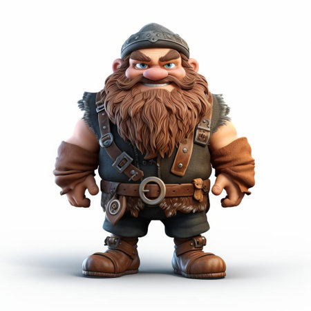 the dwarf, a mythical creature from fantasy folklore, stands proudly in a powerful pose, showcasing its sturdy full body on a crisp white isolated background, perfect for graphic design, digital art, and fantasy illustrations, evoking a sense of magic and wonder. ai generatedの素材