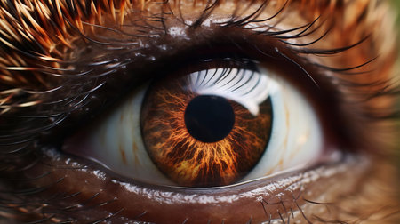 the hedgehog's eye is a marvel of nature, with its intricate details and vibrant colors, showcasing the animal's unique features in this super realistic close-up photograph, highlighting the importance of wildlife conservation and appreciation for these small, spiny creatures. ai generatedの素材