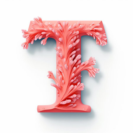 the coral vector letter t on a white background is a stunning visual element, perfect for adding a touch of elegance and sophistication to your designs, featuring a beautiful coral hue that evokes feelings of warmth and serenity, ideal for tropical and summer-themed projects. ai generatedの素材