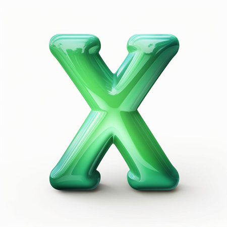 the letter x, a bold and modern green vector graphic, stands out prominently against a crisp white background, perfect for use in logos, icons, and designs that require a touch of elegance and sophistication in visual communication and digital art. ai generatedの素材