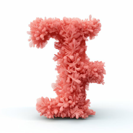 the coral vector letter t on a white background is a vibrant and stylish graphic element, perfect for tropical-themed designs, summer vibes, and beach-inspired projects, adding a touch of warmth and elegance to any visual composition. ai generatedの素材