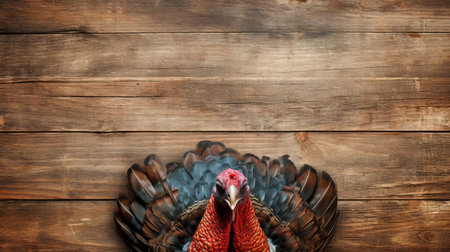 turkey sits proudly on a rustic wood table, its golden brown skin glistening in the light, surrounded by fresh herbs and spices, evoking the warmth and comfort of a traditional holiday feast, perfect for a family gathering or special occasion dinner. ai generatedの素材