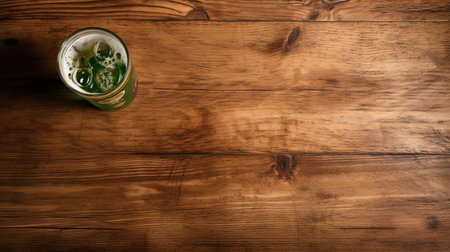 a refreshing glass bottle of sprite is shown on top of a rustic wooden table, captured from a top view, surrounded by subtle shadows, evoking a sense of simplicity and nostalgia, perfect for a summer afternoon or a casual gathering with friends, highlighting the beauty of everyday moments. ai generatedの素材