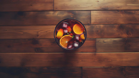 sangria, a refreshing summer drink, is beautifully presented on top of a rustic wooden table, showcasing its vibrant colors and fruity ingredients, perfect for outdoor gatherings, picnics, and warm weather celebrations, evoking feelings of relaxation and joy. ai generatedの素材