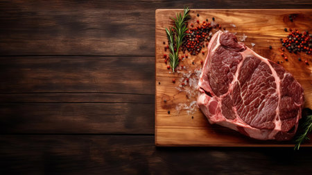 juicy beef slices are artfully arranged on a rustic wood table, showcasing a mouthwatering culinary delight, perfect for a dinner party or special occasion, evoking feelings of warmth and comfort, and highlighting the beauty of natural wood and savory meat pairings. ai generatedの素材